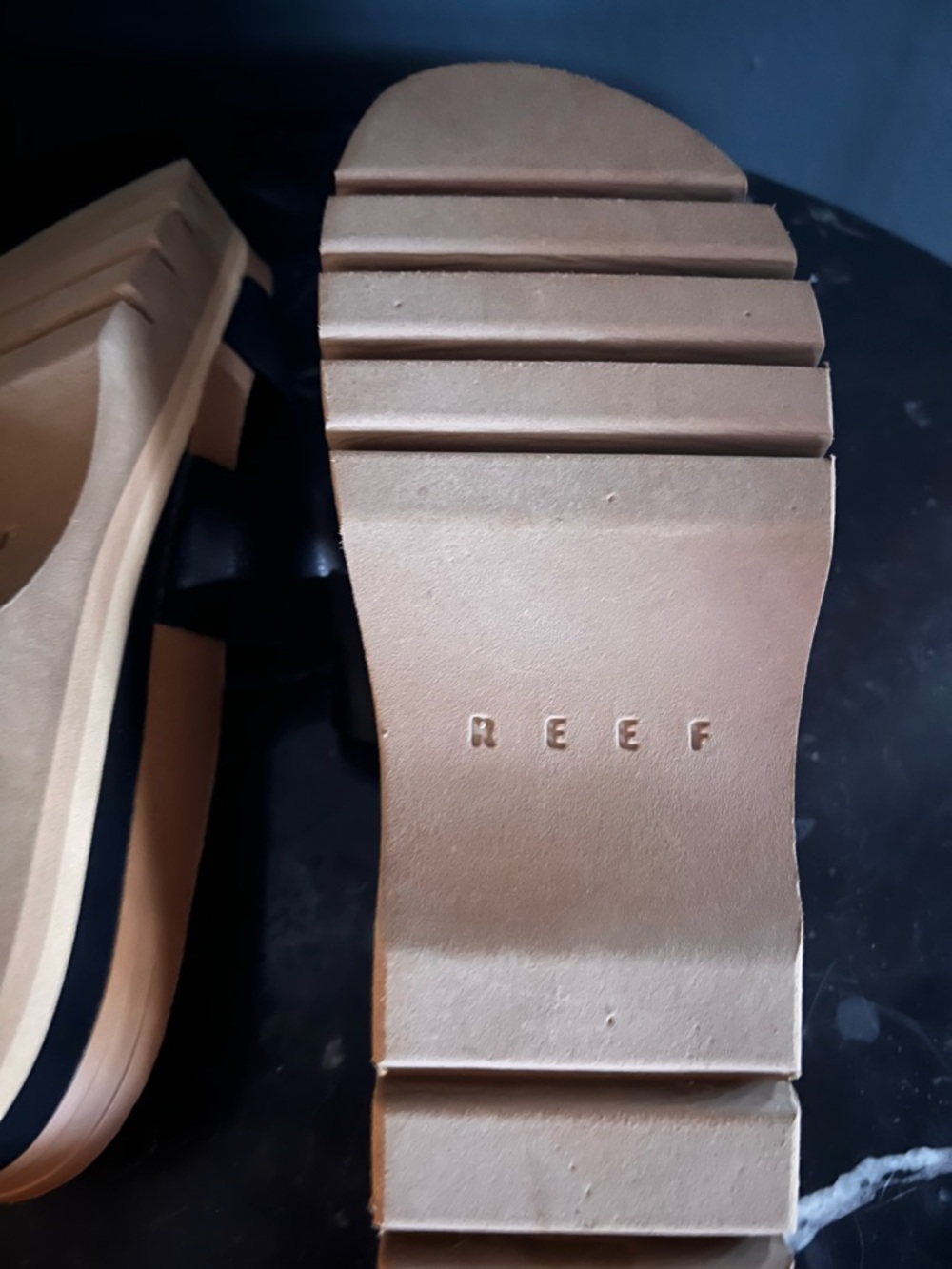 Reef Black Double-Strap Platform Sandals with Tan Sole - Picture 9 of 14